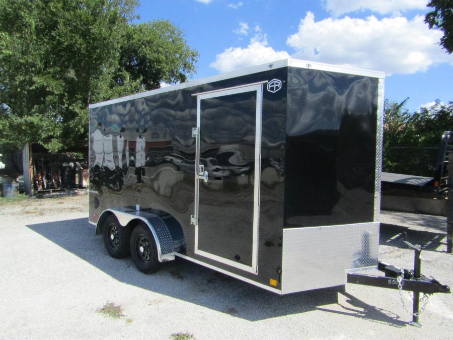 7X16 TANDEM AXLE ENCLOSED TRAILER W/ SIDE DOOR, REAR RAMP DOOR, 6'5" HT, BLACK Image 0