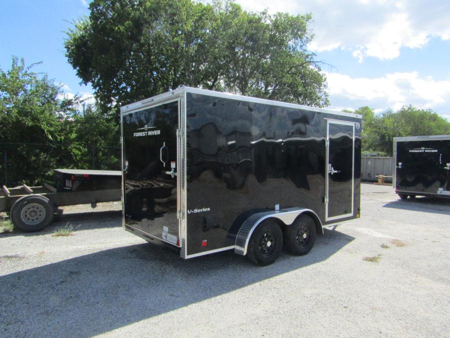7X16 TANDEM AXLE ENCLOSED TRAILER W/ SIDE DOOR, REAR RAMP DOOR, 6'5" HT, BLACK Image 1