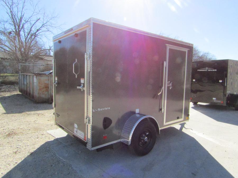 5X10 SINGLE AXLE ENCLOSED TRAILER W/ SIDE DOOR, REAR RAMP DOOR, 5'5" HT, D RINGS, STAB JACKS, CHARCOAL GRAY Image 0