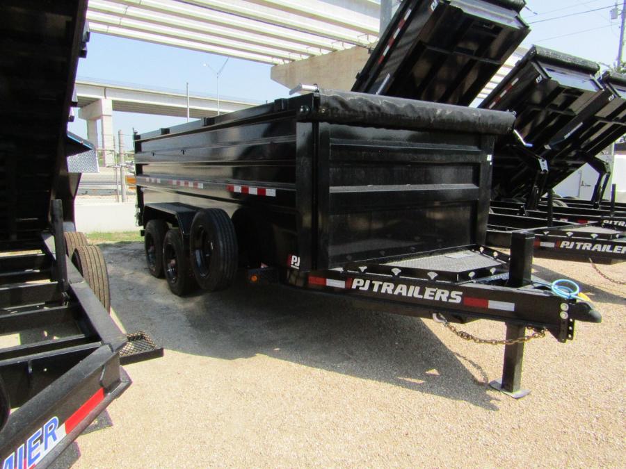 PJ TRAILERS DXT1 PJ 7X16 DUMP 8K OILB, LR-H, ES SBS,HYD JACK, ST,4 FT SIDES BK Image 0