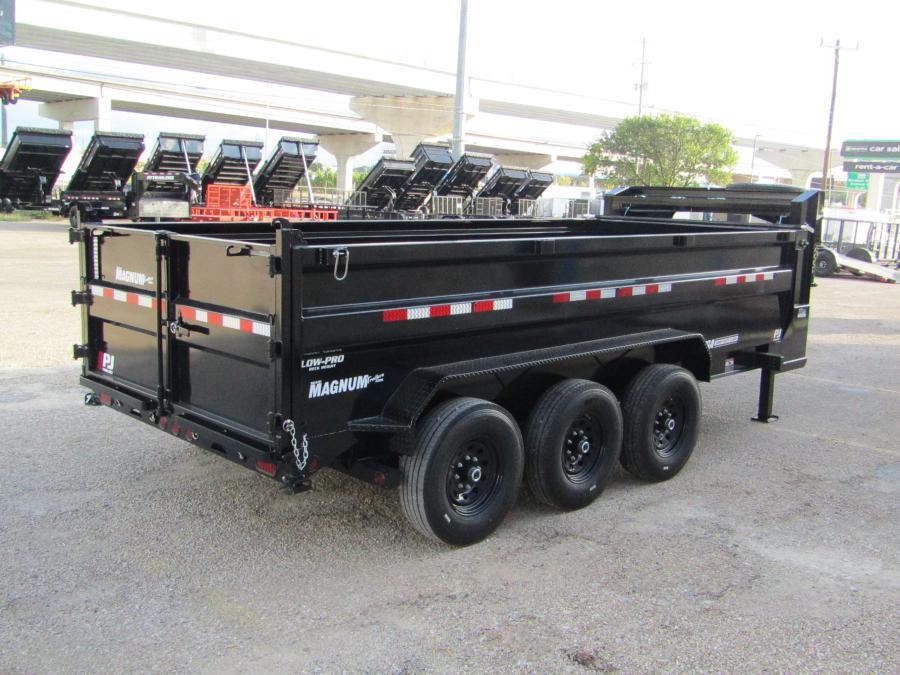 7X16 GN DUMP TRAILER W/ 3-7K AXLES, 14 PLY TIRES, 36" SIDES, HYD JACKS, RAMPS, TARP Image 1