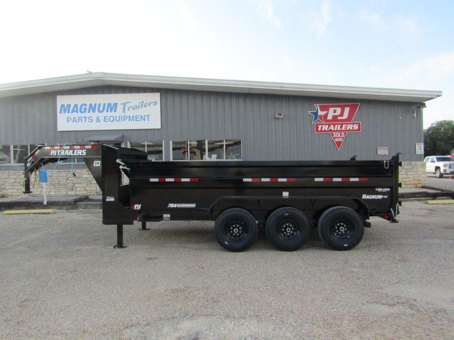 7X16 GN DUMP TRAILER W/ 3-7K AXLES, 14 PLY TIRES, 36" SIDES, HYD JACKS, RAMPS, TARP Image 2